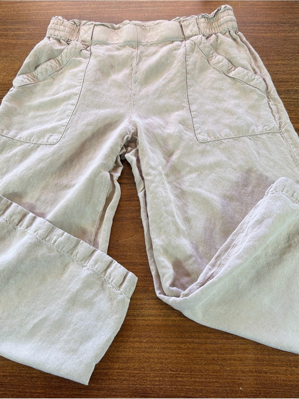 LOFT Linen Blend Elastic-Waist Wide Leg Cropped Pants